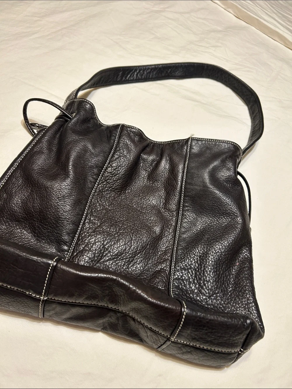 Donald J. Pliner Black Pebbled Leather Slouch Shoulder Bag